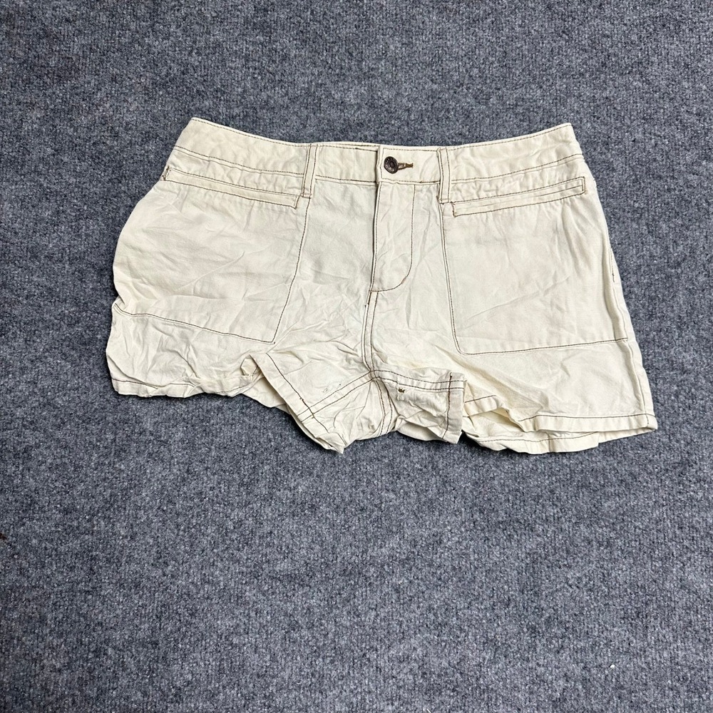Old Navy Shorts Womens Size 8 Cream Cotton Denim Y2K Utility Contrast Stitch